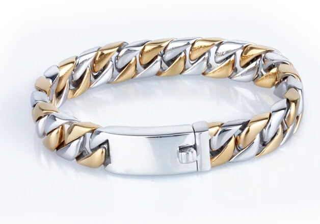 12 мм тяжелые Золотые посеребренные мужские браслет байкера из нержавеющей стали, кубинские цепи, мужские браслеты фенечки ювелирные украшения, браслет