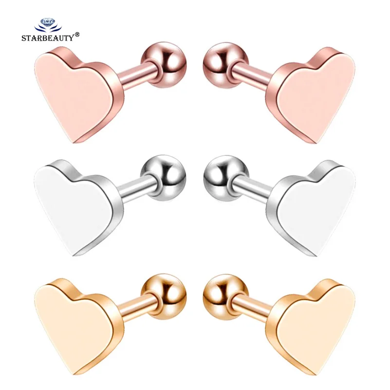 

2pcs/lot Lovely Heart Stud Earring Tragus Piercing Oreja Helix Earrings Rose Gold Color Ear Piercing Cartilage Piercing Titanium