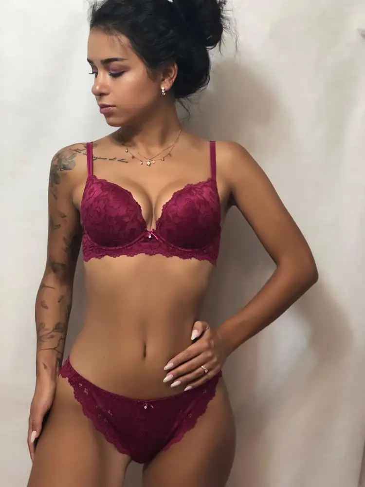  Bra set Lace Lingerie Panty Set Intimates Women Sexy Embroidered Lace Push Up A B C Cup Underwear S