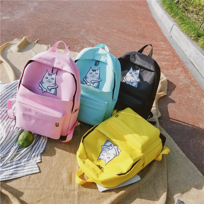 Menghuo Casual Women School Backpack Lovely Cat Printed Canvas Backpack Teenager Girls Large Capacity Ladies School Bag Mochilas (12)