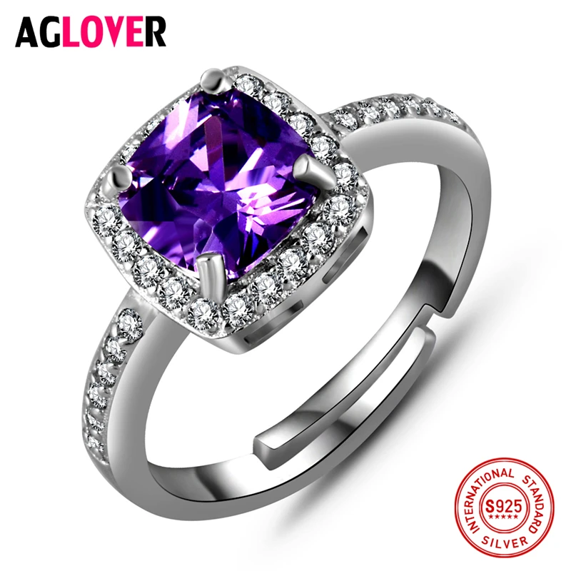 

925 Silver AAA Amethyst Zircon Ring Woman's Fashion Charm 100% Sterling Silver Ring Feminine Jewelry