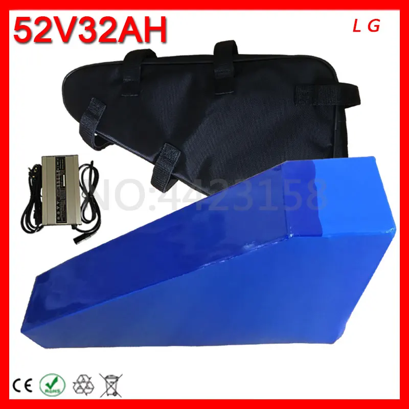 Top 52v Triangle lithium Battery 52V 32AH Electric Bike Battery 52V 32AH Electric Scooter Battery Use LG Cell For 52V 2000W Motor 0