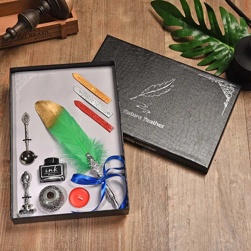 BNB, винтажная перьевая ручка, персональная, Dip чернильная ручка, набор, креативное письмо, офисные принадлежности, металлическая авторучка с подарочной коробкой, 10 цветов - Цвет: Зеленый
