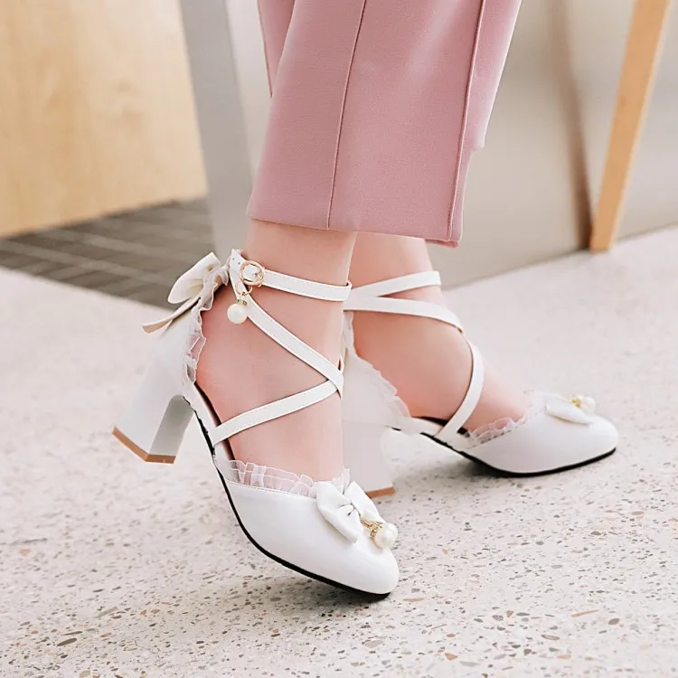 Милая обувь в японском стиле Лолиты; Винтажная обувь на толстом каблуке с перекрестными ремешками; обувь Kawaii; женская обувь для костюмированной вечеринки принцессы лоли