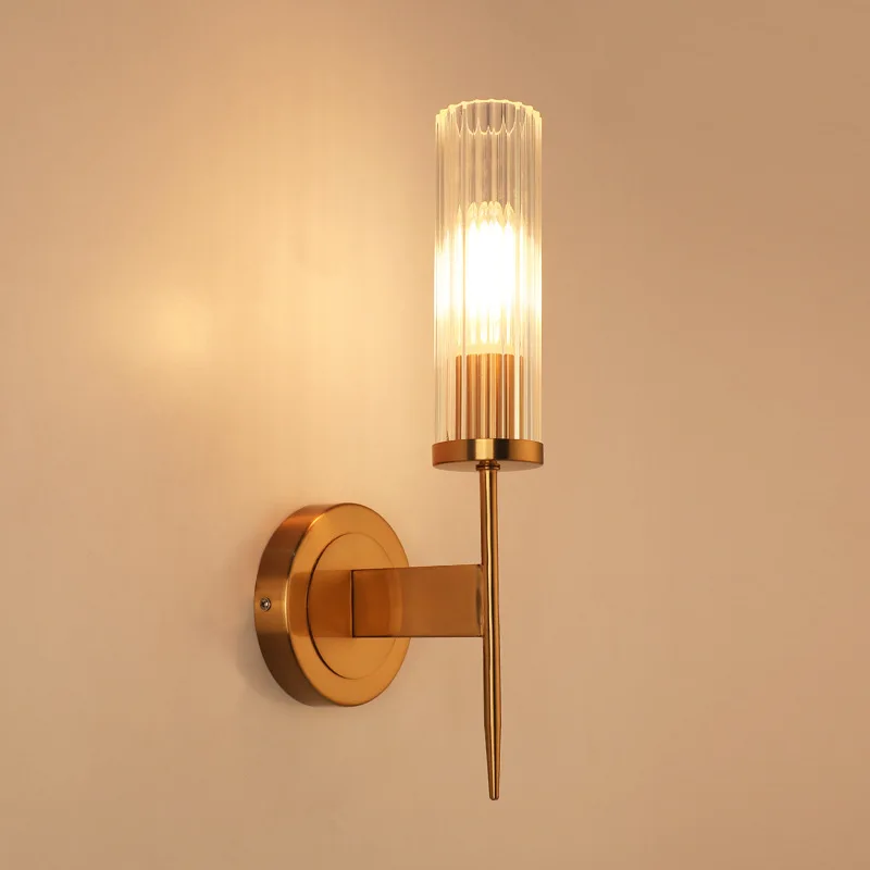 

7W LED Wall Sconce Light Fixture E27 Bulb Bedside Lamp Glass Lampshade American Style Living Room Hotel Bronze shell