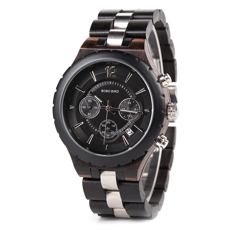 BOBO BIRD Men Watch Luxury Elegant Wood Metal Chronograph Auto Date Watches reloj hombre 2018 Idae Gift C-hR22 Dropship