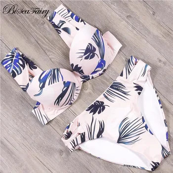 

BISEAFAIRY 2019 Sexy Biquin iSwimsuit Summer Cut Out Print Bathing Suits Push Up Bikini Swimwear Beach Wear With Underwire