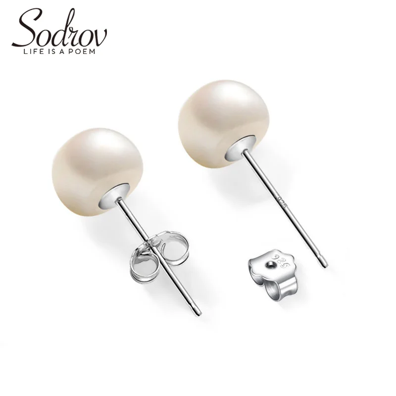 

SODROV Freshwater Pearls Stud Earrings 925 Sterling Silver Pearl Earrings For Women Wedding Anniversary Silver 925 Jewelry
