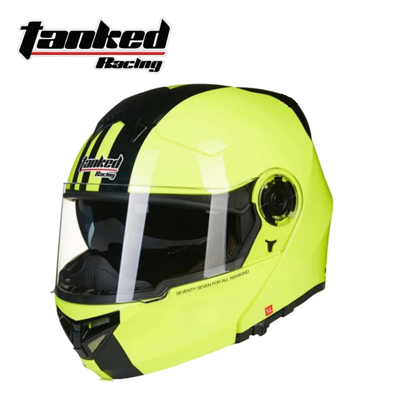 Немецкий Tanked Racing ECE откидной мотоциклетный шлем с двойными линзами с открытым лицом мотоциклетные шлемы из АБС-пластика и поликарбоната - Цвет: Yellow