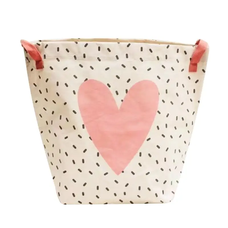 

1 Pc Multifunctional Cotton Linen Laundry Basket Practical Printing Large Capacity Dirty Clothes Storage Basket (Loving Heart)