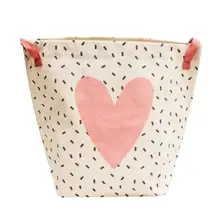 1 Pc Multifunctional Cotton Linen Laundry Basket Practical Printing Large Capacity Dirty Clothes Storage Basket (Loving Heart)