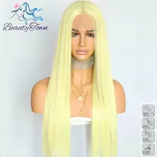 BeautyTown светло-желтые прямые Термостойкие волосы для женщин Свадебная вечеринка Косплей настоящий синтетический кружевной передний Повседневный макияж парики