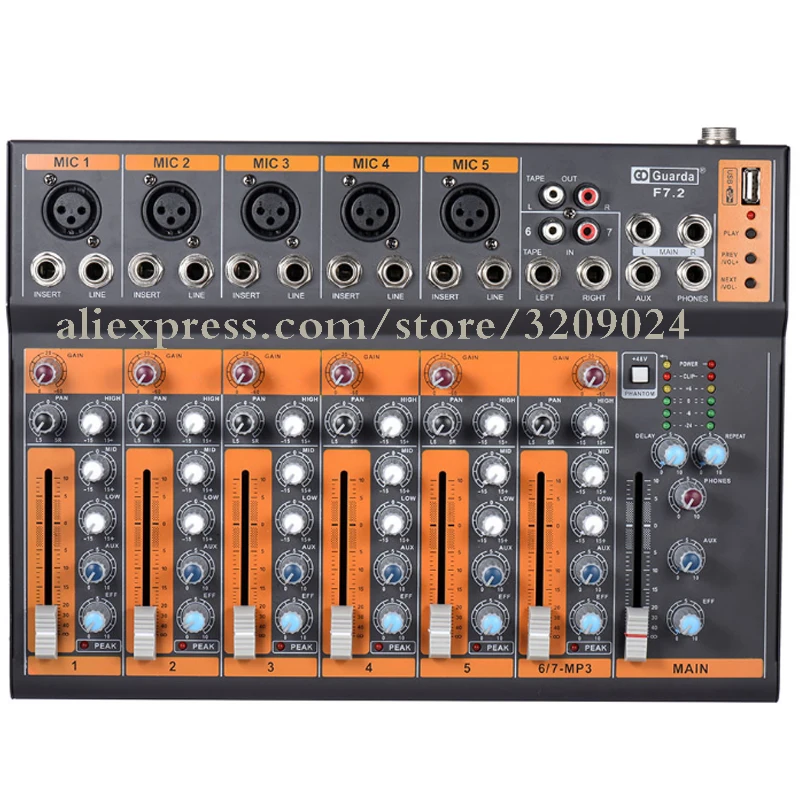 Профессиональный миксер 7 каналов USB phantom power family K song live stage equipment OEM|phantom power|usb powerpower