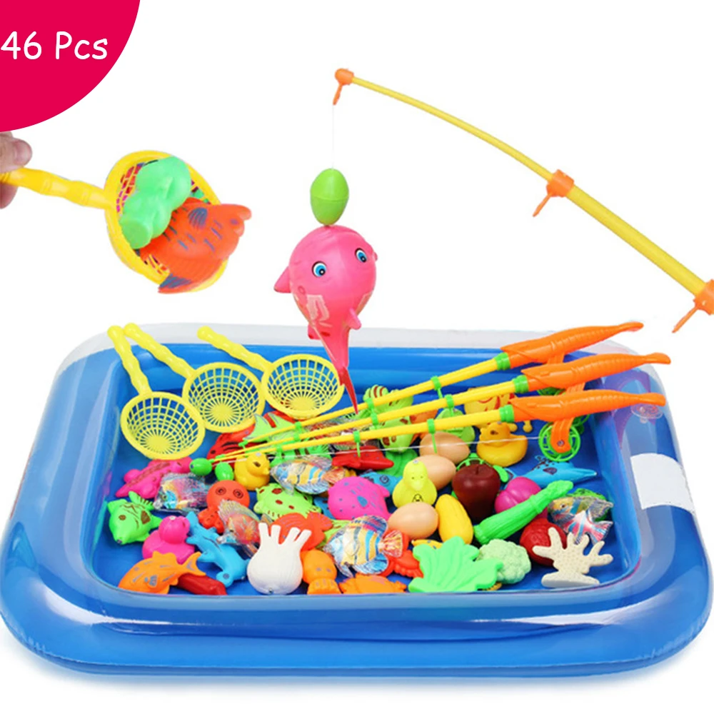 

Children Fishing Toy Set 46 Pcs Suit Magnetic Play Water Baby Toys Fish Square Hot gift for Kids Boy Girl Free Shipping