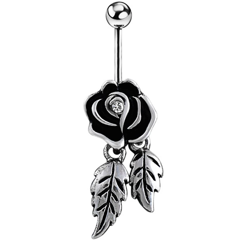

New Feathers Wing Dangle Rose flower Navel Belly Crystal Button Bar Barbell Ring Body Piercing Stainless Steel Jewelry Gift Punk