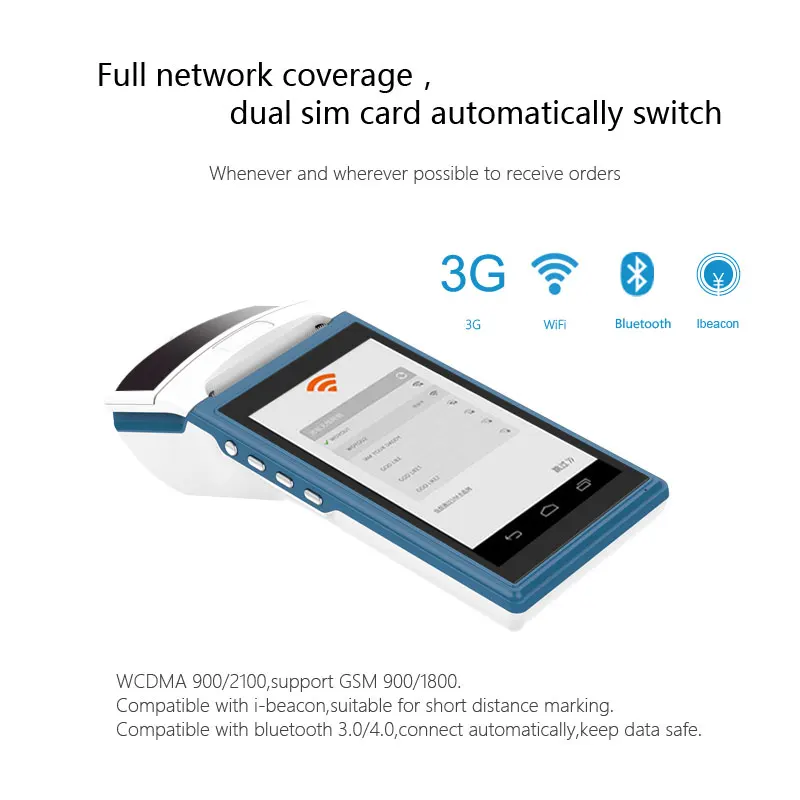 3g Android Мобильный 5,5 дюймов сенсорный портативный беспроводной POS терминал с принтером sim-карты