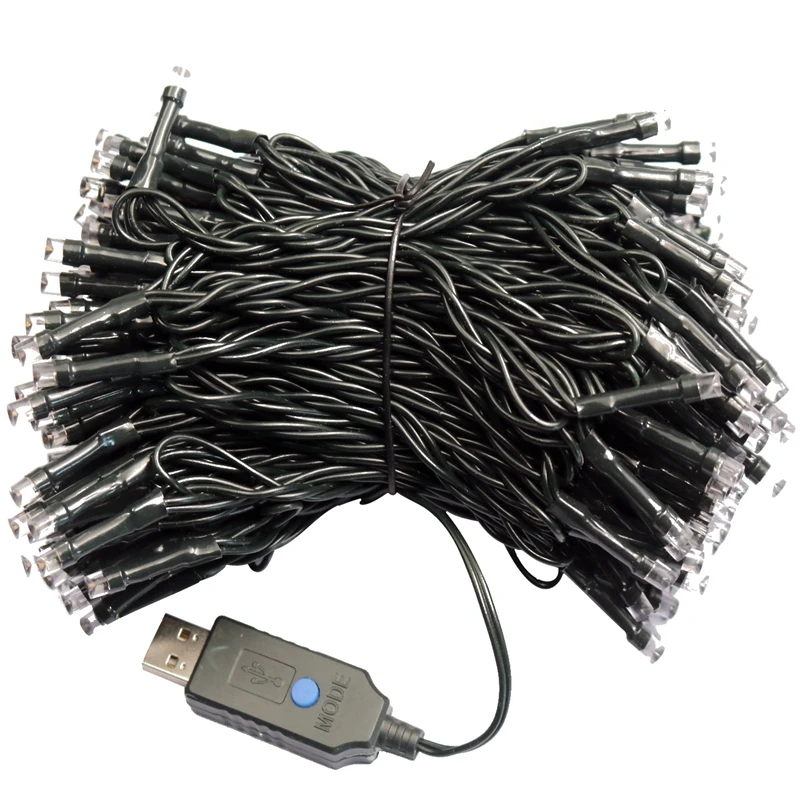 

8 Modes USB Powered DC5V 20M 200leds Waterproof Black Line safe Portable led string light For holiday garden Xmas decoration