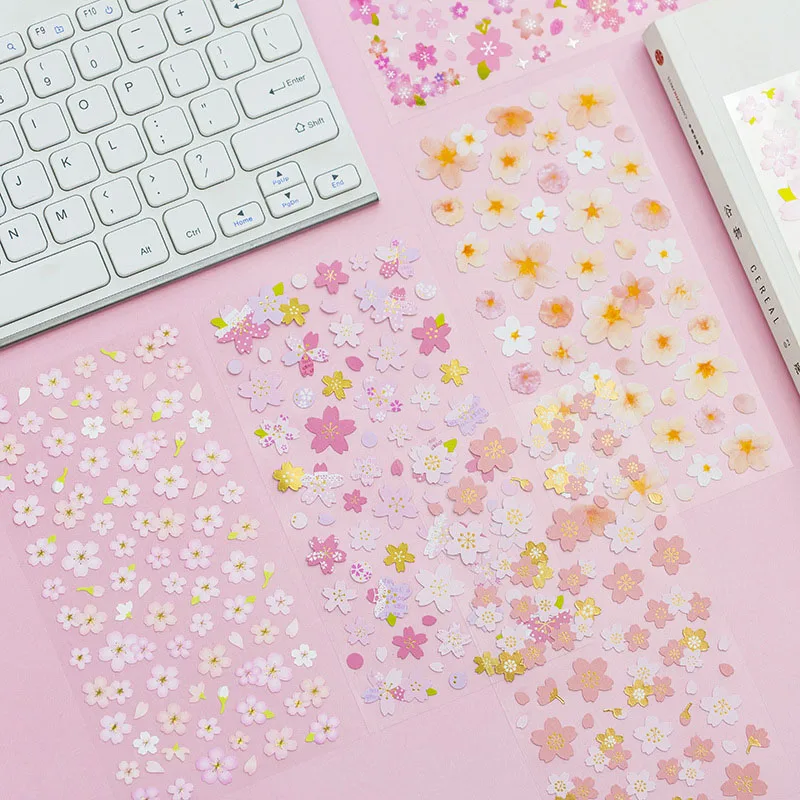 

Gold Korean Stationery Kawaii Mini Cherry Blossoms Sticker Creative Decorative Diy Scrapbooking For Diary Decoration Stickers