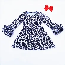 Детское зимнее платье; черно-белая одежда с рисунком коров; эксклюзивные Детские платья с длинными рукавами и оборками для девочек; milksilk; платья с бантом