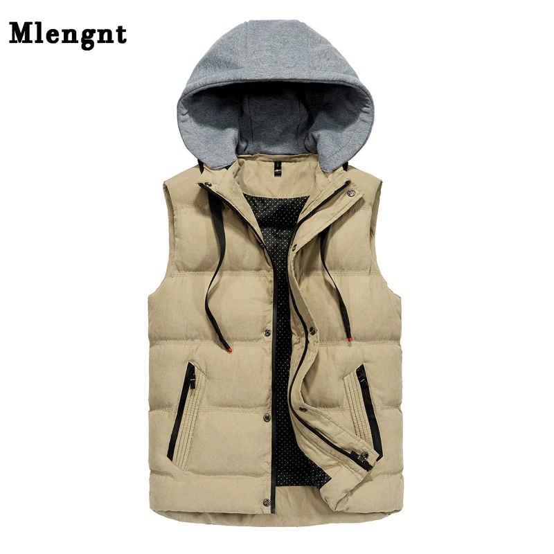 Men's Winter Sleeveless Patchwork Hoodie Vests Male Warm Cotton College