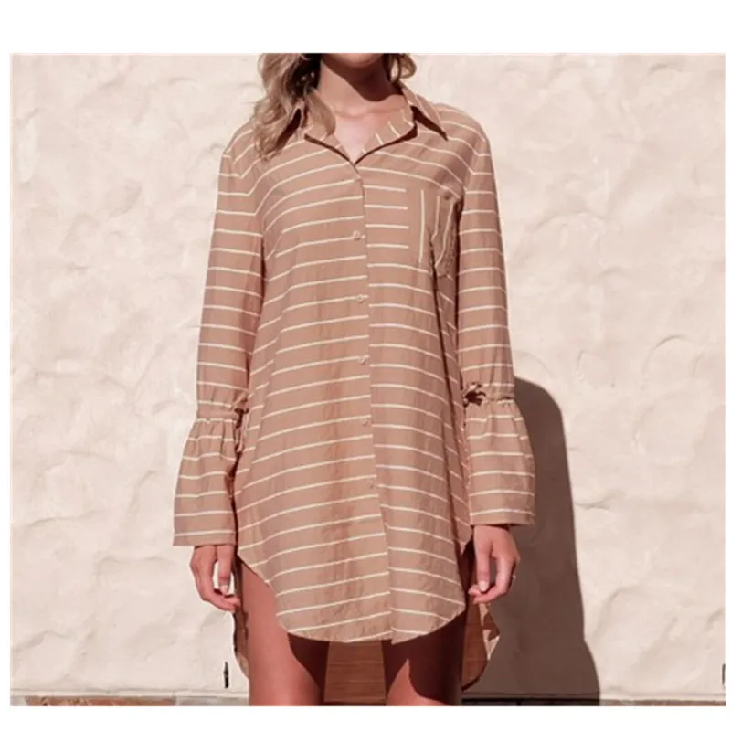 Gladiolus Spring Autumn Long Striped Shirt Women Loose Blouse Flare Sleeve Turn-down Collar Female Top blusas mujer de moda 2018 |