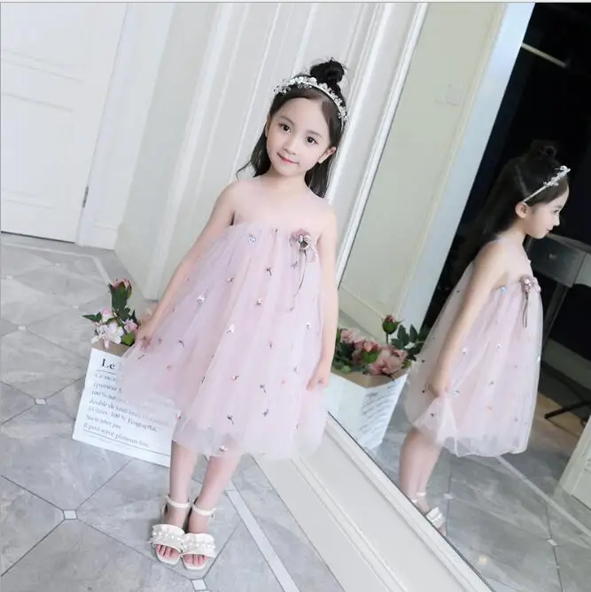 girl tulle embroidery dresses summer kids sleeveless dress sweet girls princess dresses fashion high-grade children dress