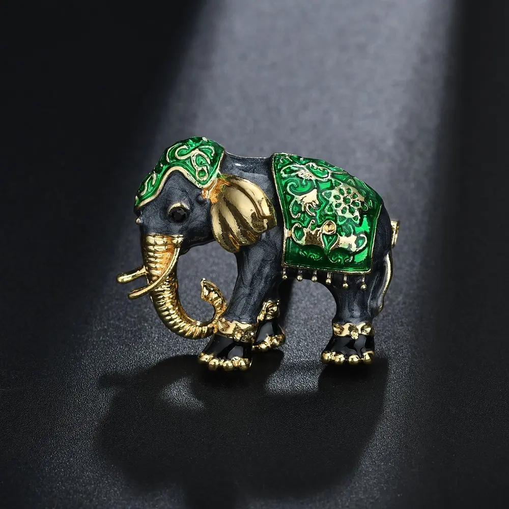 Эмалированные броши-слоны Terreau Kathy, ювелирные изделия золотого цвета, женская одежда, аксессуары для шарфов, брошь в виде животного со стразами - Окраска металла: green