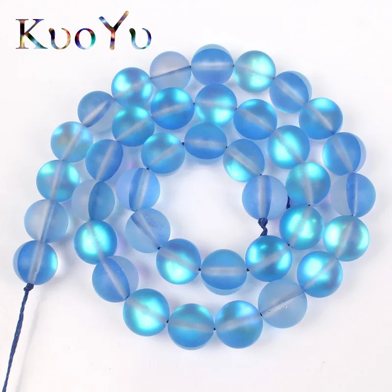 

Frosted Matte Blue Flash Crystal MoonStone Glitter Round Loose Beads 15" 6 8 10 12MM For Jewelry Making Diy Bracelet Necklace