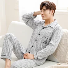 Yidanna пижамный комплект для мужчин хлопковые пижамы повседневное Мужской одежда для сна Пижама осень Ночная рубашка плюс разме