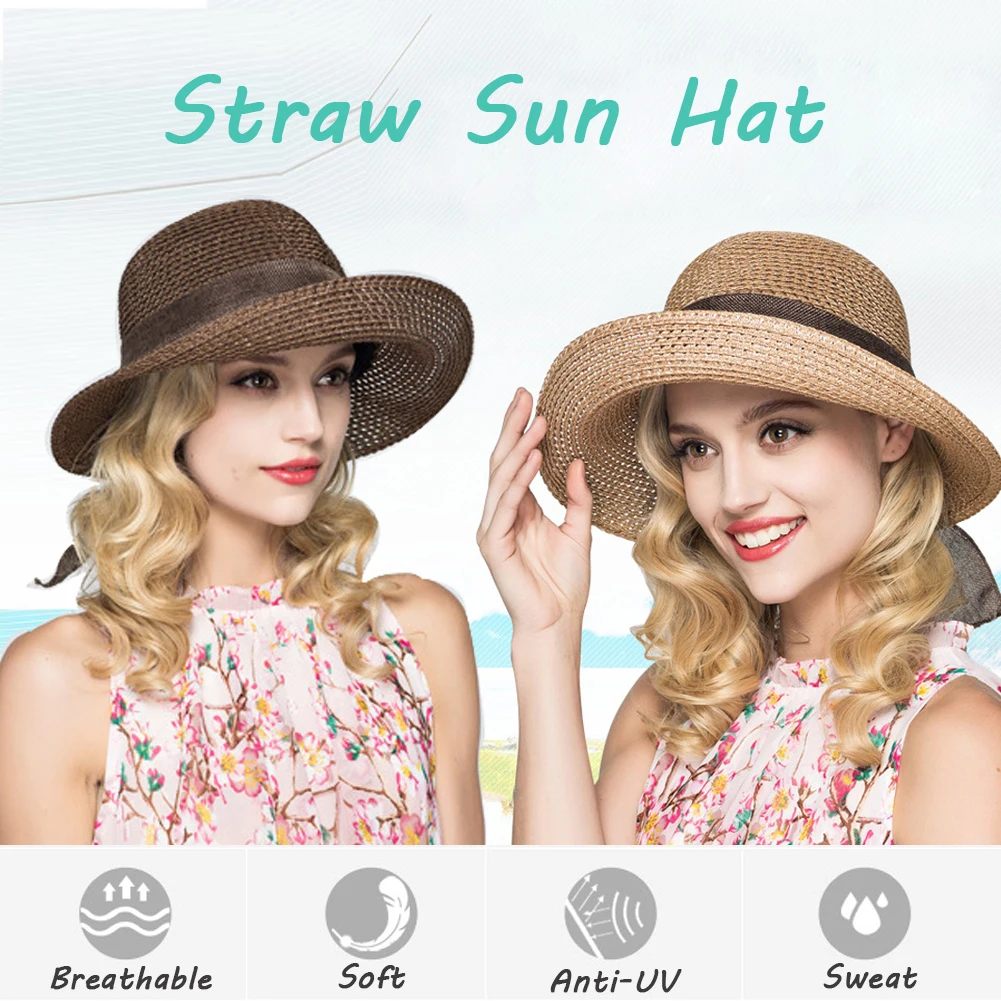 Новейшая женская летняя соломенная шляпа от солнца с большими полями, Пляжная широкополая винтажная элегантная дышащая шляпа с защитой от ультрафиолета