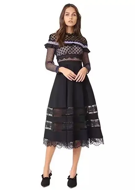 

2019 new arrival autumn self portrait dresses women long sleeve patchwork lace dress long party dresses vestidos