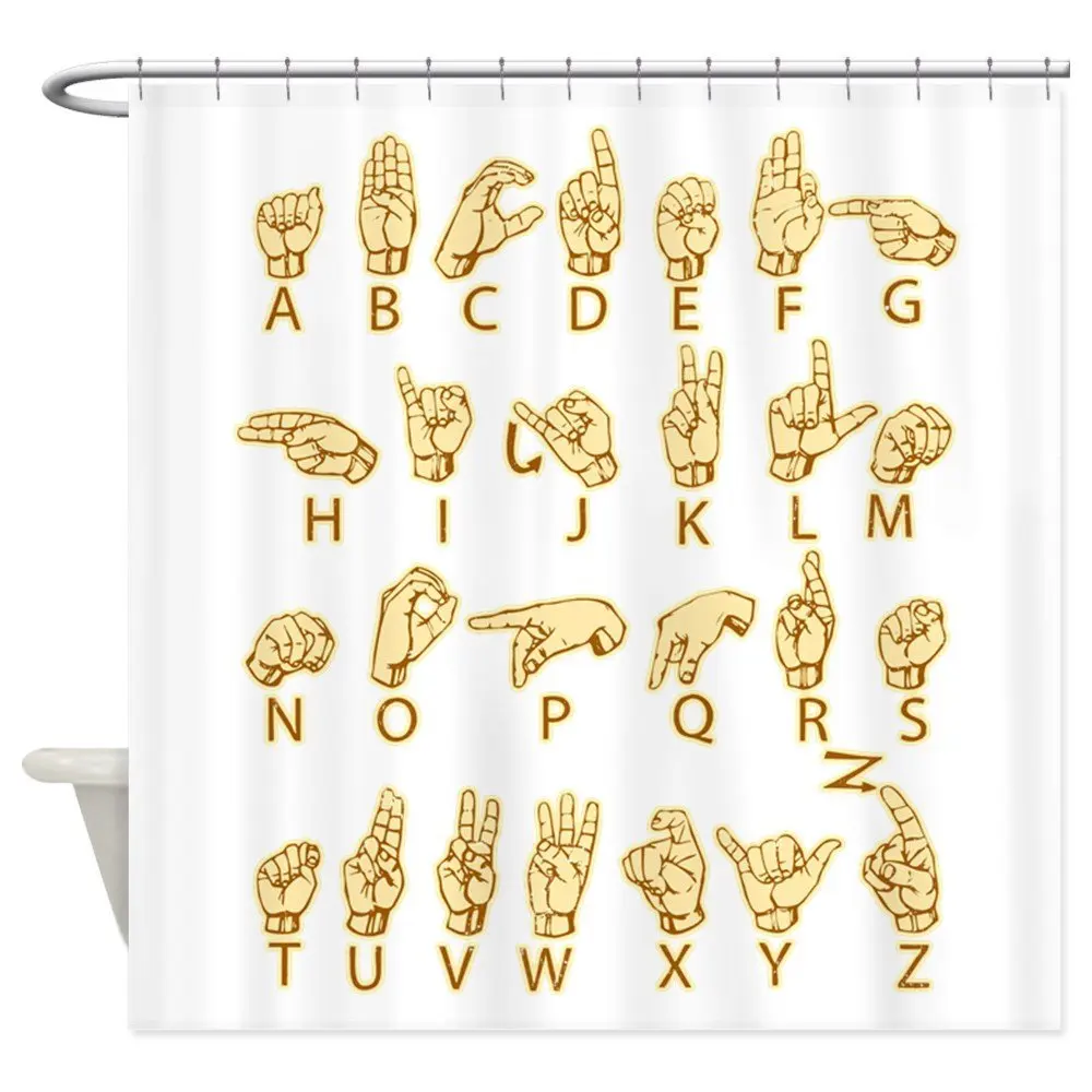 ASL American Sign Language Shower Curtain Decorative Fabric Shower