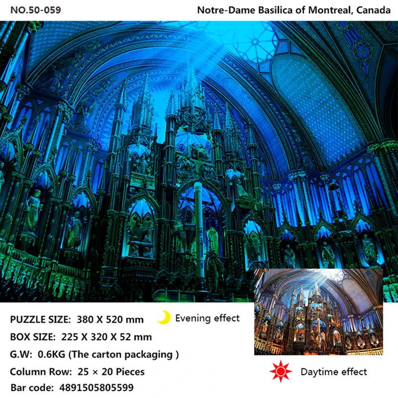 

Tomax 500pcs glowing jigsaw puzzle Notre-Dame Basilica of Montreal, Canada The Statue of Liberty The Capital, Washington DC