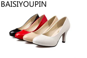 

women Shoes Patent Leather Platform High Heels Women's Shoes Black White Work Shoes Red Bottom wedding Shoes plus Size 41 42