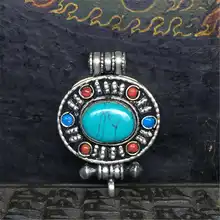 TGB047 тибетский серебряный молитвенный ящик, непальский камень Ручной Работы Овальные Подвески Медальоны ГАУ амулеты Тибетский этнический амулет