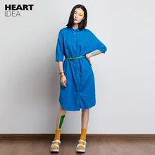 Линетт китайский стиль Осень Свободная рубашка цельное платье Элегантное синее женское винтажное консервативный стиль цельное платье женское