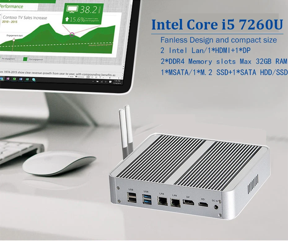 

HYSTOU KabyLake Intel Core i5 7260U 3.4GHz Fanless Mini PC Windows 10 Linux 2 lan Intel Iris Plus Graphics 640 Barebone Computer