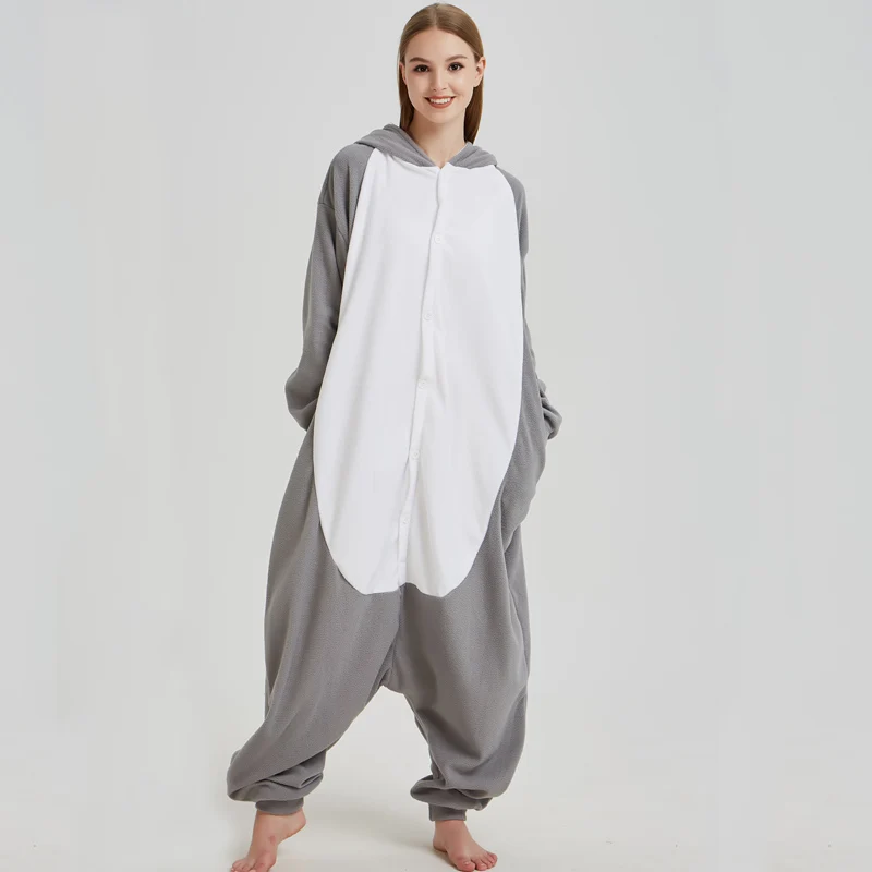 Fancy Grey Wolf Kigurumi Pajama Animal Adult Onesies For Women Pyjamas One-Piece Sleepwear Pyjamas Halloween Christmas Party (3)