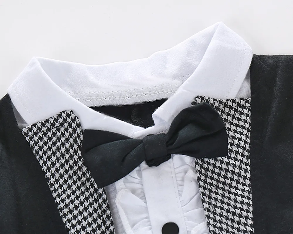 Boys Clothing Children Summer Boys Clothes Gentleman Bowtie Plaid Swallowtail Romper Jumpsuit Outfits Conjunto Infantil 2019
