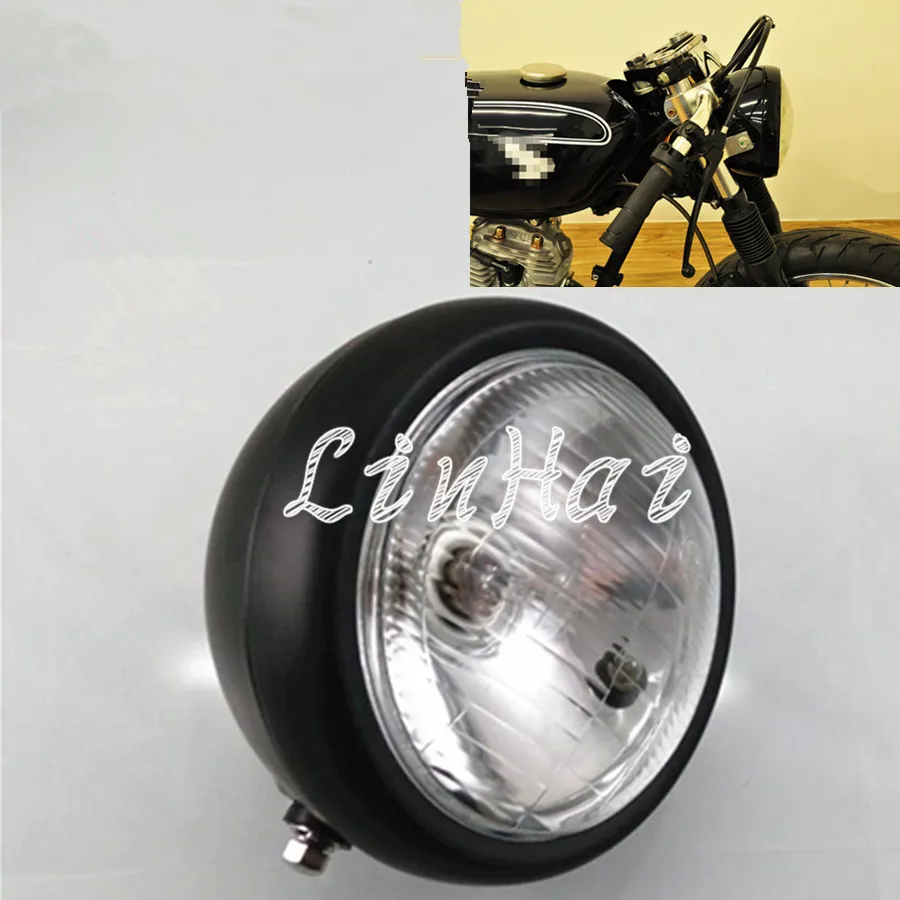 Motorcycle Black Metal Retro Front Headlight For GN125 Cafe Racer Bobber Custom