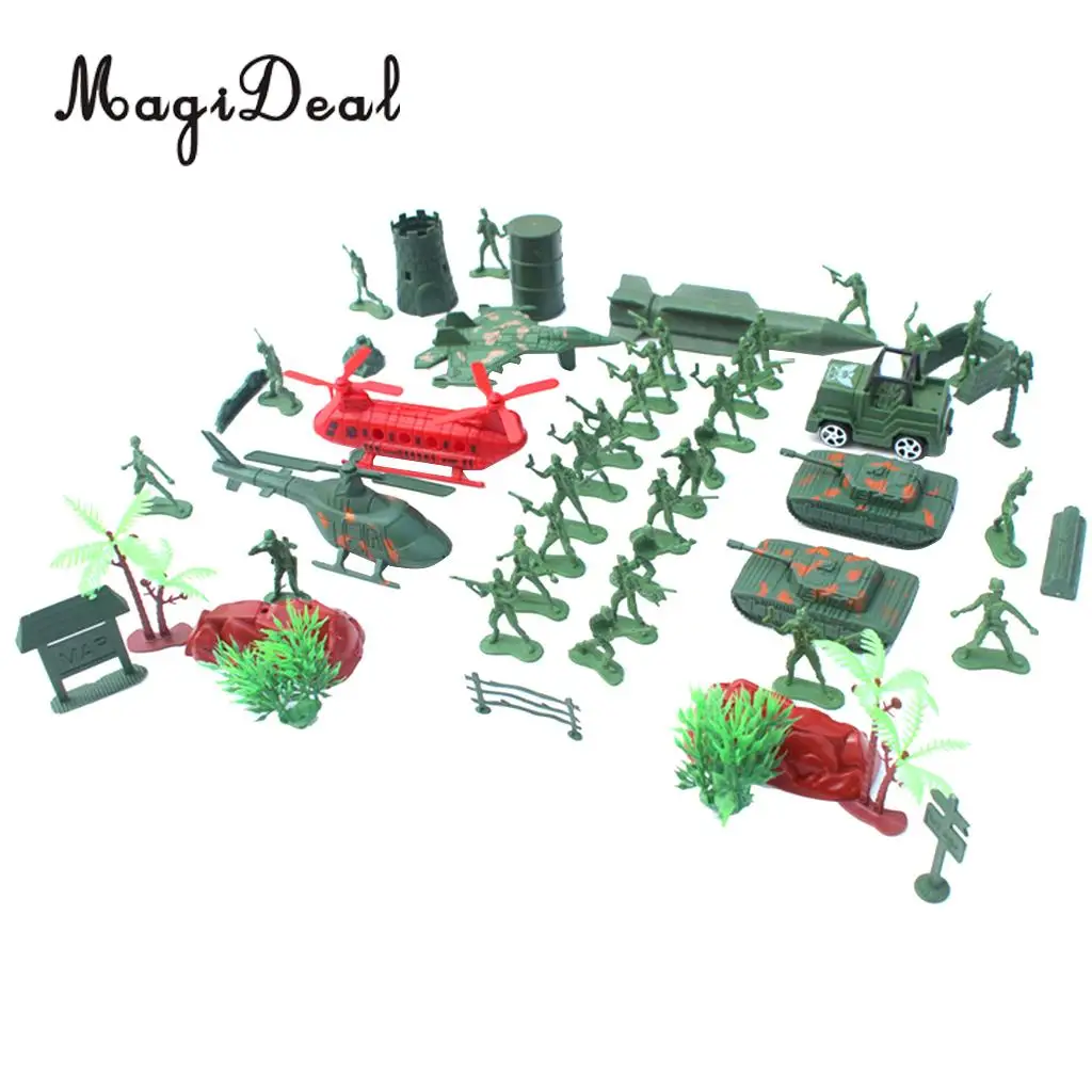 52 Pieces Army Men Playset 4cm Soldier Action Figures with Tanks Planes Flags & More Accessories Children Boys Toys Gift