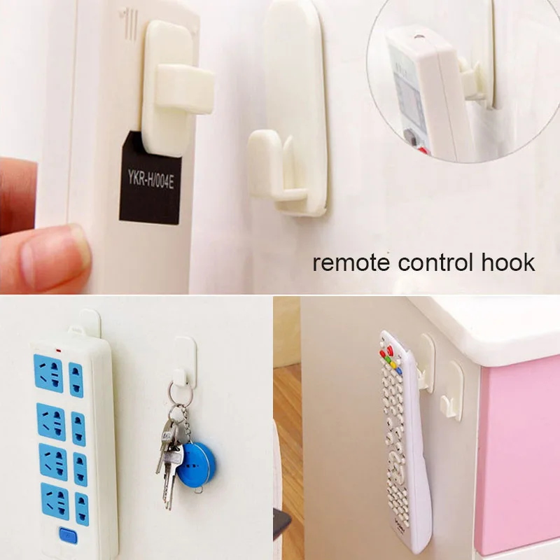 

New 2Set(4Pcs) Self Adhesive Plastic Hooks Holder Remote Control Sticky Hook Hanger TV Air Conditioner Key Wall Storage