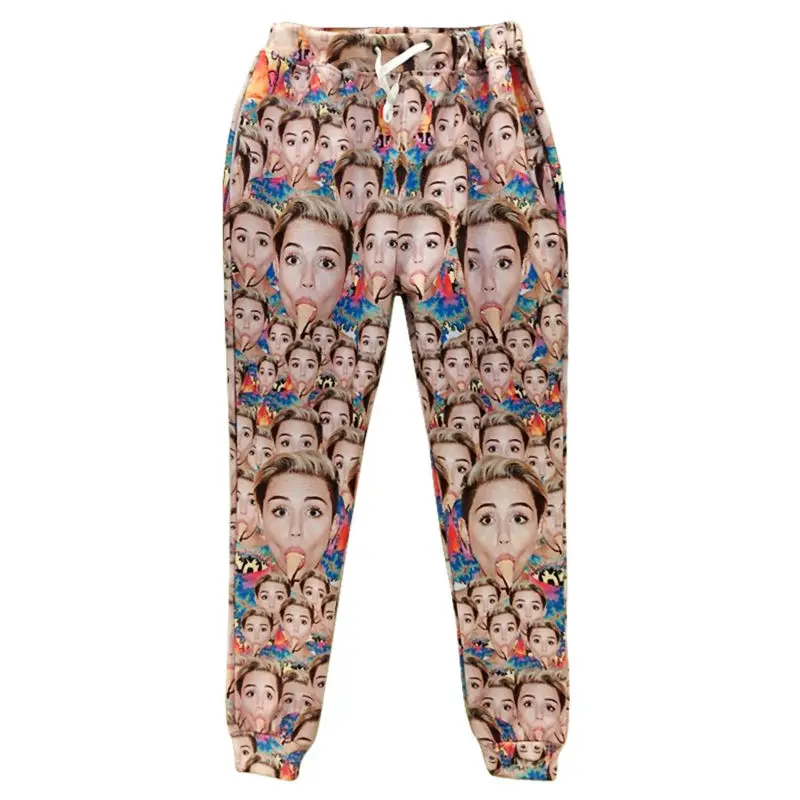 

Newest! Funny Emoji Men Joggers Print Miley Cyrus 3d Pants Long Trousers Casual Loose Hip Hop Style Full Length Sweatpants