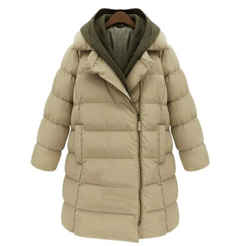 

Winter Coat Women 2016 New Fashion Winter Jacket Women Thick Knit Stitching Long Section Hooded Down Jacket Plus Size