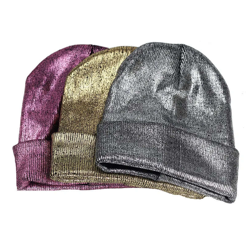 Модная бронзовая Золотая и серебряная шапка с шапками для женщин, зимние вязаные теплые шапки для женщин skullies beanie, розовая теплая шапка