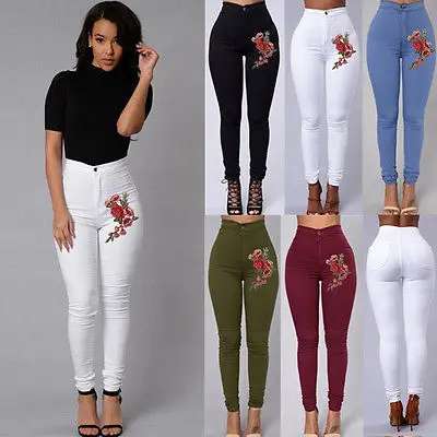 

Fashion New Women High Waist Skinny Embroidery Stretch Pencil Pants Long Slim Ladies Trousers Leggings