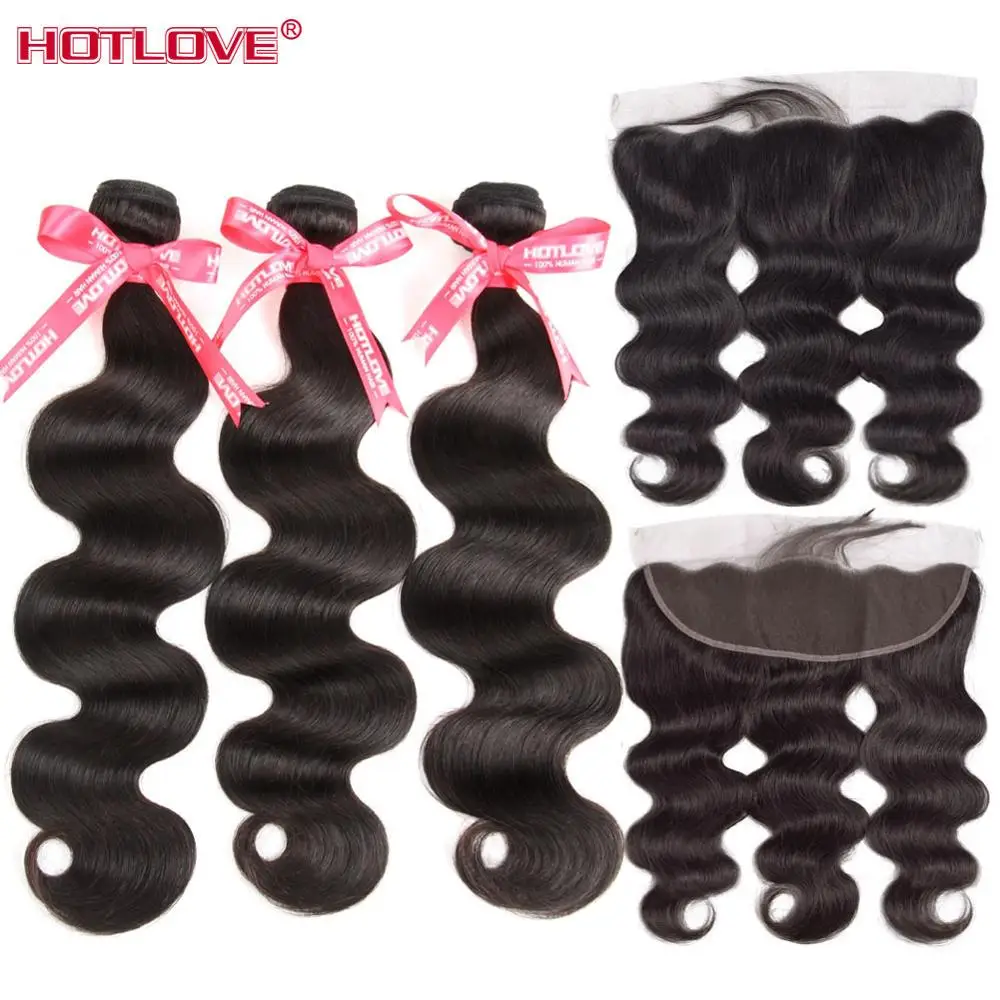 

Peruvian Body Wave Hair 3 Bundles With Lace Frontal Closure 100% Human Hair Weave Bundles With Lace Frontal Remy Hair
