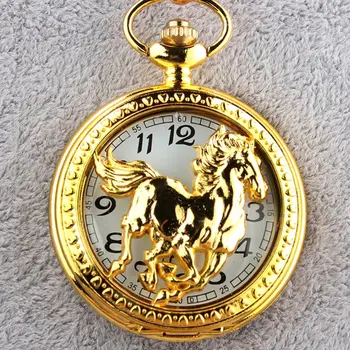 

Vintage Gold Silver Horse Quartz Pocket Watch Necklace Hollow Pendant Fob Clock With Chain For Men Women Children Gift