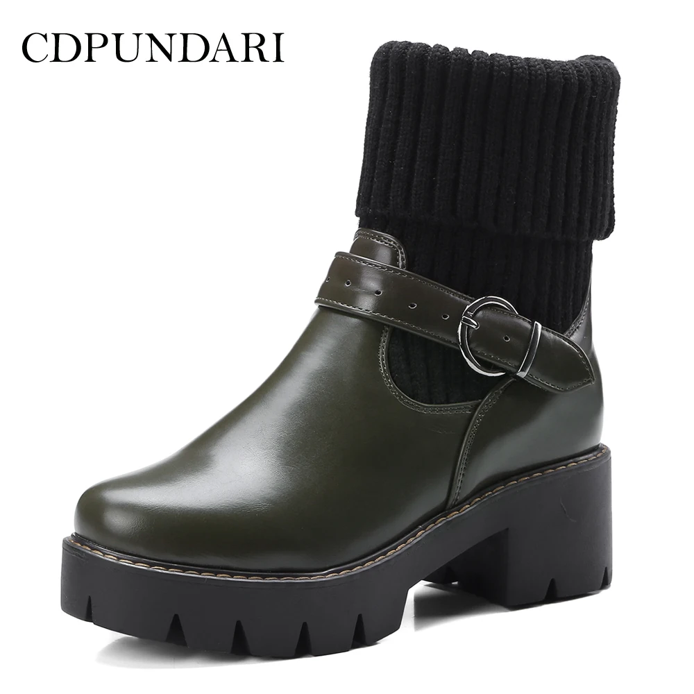 

CDPUNDARI Round Toe Ankle boots for women Platform boots Ladies Winter shoes woman botas mujer botte femme zapatos mujer