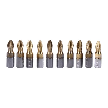 

10 pcs Anti Slip Electric Screwdriver Bits Single Side Hex Shank S2 Ti-plated PH2 Antiskid Screwdriver Bits